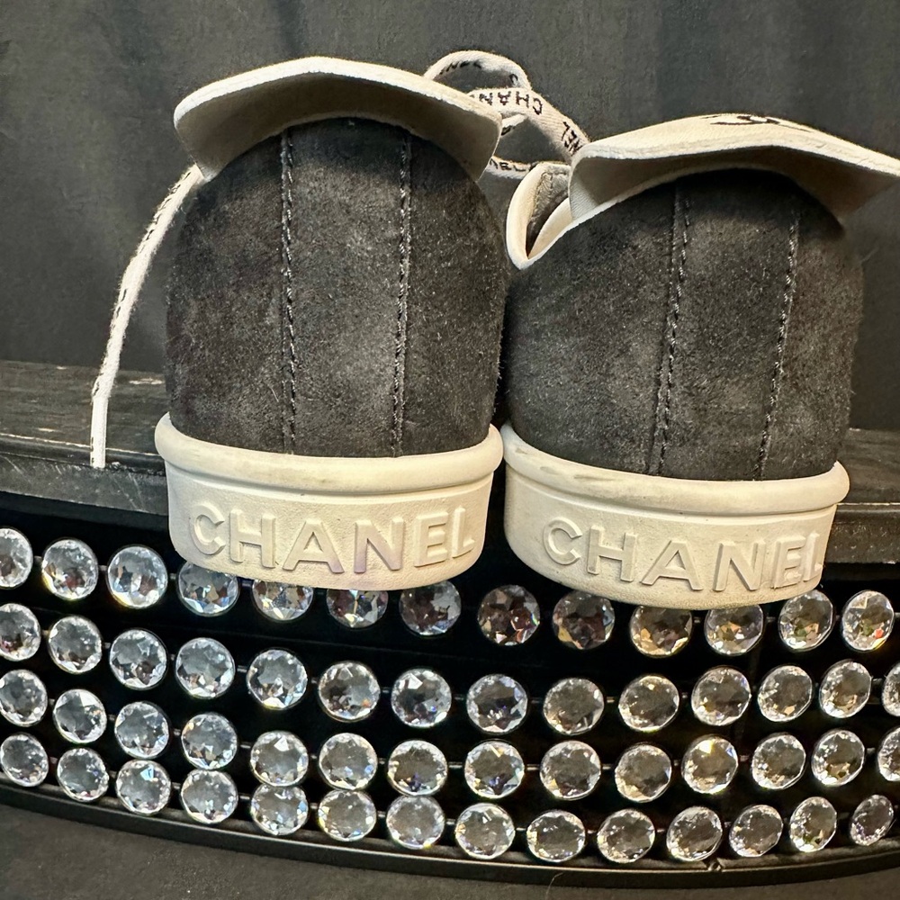 CHANEL Black Suede Sneakers with White Leather Accents - Picture 8 of 12